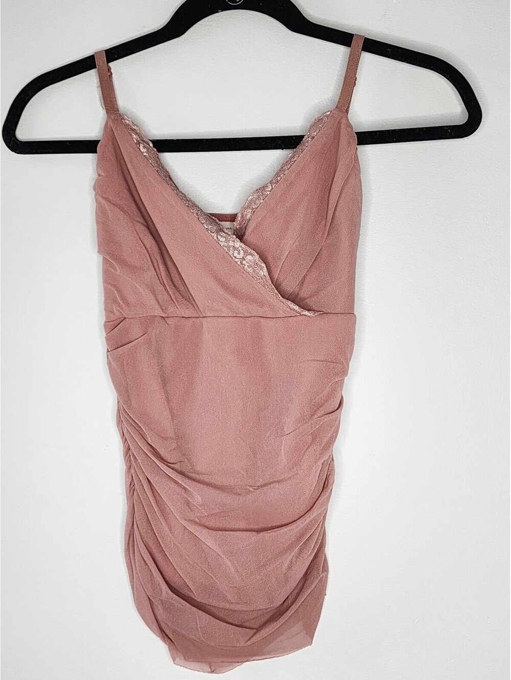 Y2K Style Merona Pink Ruched Lace Trim Cami Size XS